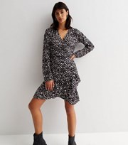 Gini London Black Animal Print Jersey Mini Wrap Dress